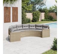 LoogCape Canapé de jardin semi-circulaire avec coussin, beige, en polyrotin, confortable pour la détente dans le jardin, résistant aux UV et facile d'entretien