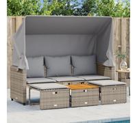 LoogCape Canapé d'extérieur 3 places avec toit extensible, tabourets et table, en polyrotin résistant aux UV, pour terrasse, balcon et arrière-cour, gris
