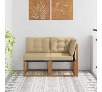 LoogCape Canapé d'extérieur d'angle et fauteuil central avec coussin, module de salon résistant aux intempéries, en bois d'acacia massif, imperméable, pour terrasse, balcon et véranda