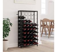 LoogCape Casier à vin pour 45 bouteilles Noir 54 x 18 x 100 cm en fer forgé avec support mural Idéal pour cave, bar, cuisine et salle à manger pour un rangement élégant et un rangement sûr