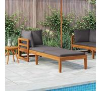 LoogCape Chaise de jardin, avec 1 accoudoir, en bois d'acacia massif, 202 x 66 x 60 cm, gris foncé, accoudoirs réglables, pour terrasse et jardin