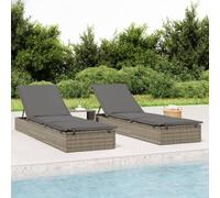 LoogCape Chaise longue avec coussin, gris, 201 x 55 x 62 cm, rotin PE et acier revêtu par pulvérisation, réglable, pour piscine, balcon, terrasse, résistant aux intempéries, 1 pièce