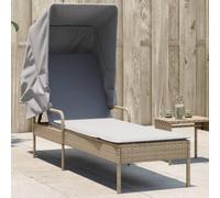 LoogCape Chaise longue beige avec auvent en polyrotin PE, dossier réglable sur 4 positions, coussin d'assise rembourré, résistant aux intempéries, pour jardin, balcon, terrasse, piscine