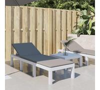 LoogCape Chaise longue blanche en plastique PP robuste, réglable en 5 positions, avec coussins confortables, idéale pour le jardin, la terrasse et le balcon, 195 x 65 x 78 cm