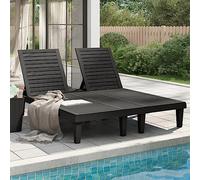 LoogCape Chaise longue double - Noir - 155 x 138 x 83 cm - En polypropylène - Dossier réglable à 5 positions - Avec accoudoirs - Résistant aux intempéries - Pour jardin, balcon, terrasse