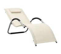 LoogCape Chaise longue en aluminium avec textilène crème et gris, résistante aux intempéries, ergonomique, rembourrée, réglable, pour jardin, balcon, terrasse, piscine et plage, 159 x 62 x 67 cm