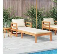 LoogCape Chaise longue en bois d'acacia massif, 202 x 68 x 60 cm, coussin blanc crème, chaise longue pour extérieur, meubles de salon en bois durable pour terrasse