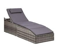 LoogCape Chaise longue en polyrotin gris avec coussin, dossier et oreiller réglables, cadre en acier revêtu par pulvérisation, pliable pour balcon, terrasse, piscine, camping, résistant aux