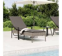LoogCape Chaise longue grise en rotin synthétique résistant aux intempéries avec coussin confortable gris foncé, dossier réglable pour jardin, terrasse et balcon, meuble d'extérieur robuste