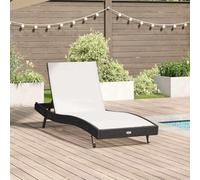 LoogCape Chaise longue noire et blanche - 197 x 70 x 82 cm - En rotin synthétique - Dossier réglable à 5 niveaux - Résistant aux intempéries - Pour jardin, balcon, terrasse, extérieur, détente