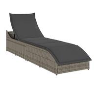 LoogCape Chaise longue pliante grise en rotin synthétique avec coussin, dossier réglable en 3 positions, pliable avec espace de rangement et deux poches, résistant aux intempéries pour jardin, balcon