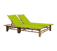 LoogCape Chaise longue pour 2 personnes avec coussins en bambou, 200 x 130 cm, réglable, avec 2 coussins pour jardin, balcon, terrasse, se détendre et se coucher