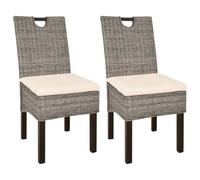 LoogCape Chaises à Manger Lot de 2 en rotin Kubu et Bois de manguier pour Salle à Manger intérieur Design Confortable avec Coussins Amovibles