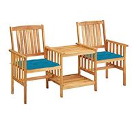 LoogCape Chaises de jardin avec table à thé et coussins, bois massif d'acacia bleu, 159 x 61 x 92 cm, finition à l'huile, idéales pour balcon, terrasse et jardin, ensemble de meubles d'extérieur