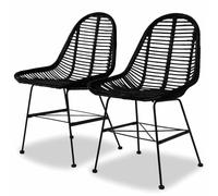 LoogCape Chaises de Salle à Manger Lot de 2 Noires en rotin Naturel avec Structure en Fer forgé pour Cuisine Moderne ou Salle à Manger élégante, Design Ergonomique et Confort Optimal