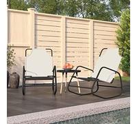 LoogCape Chaises Longues à Bascule Lot de 2 crème en Acier Enduit de Poudre et Tissu textilène, Fauteuil Relax inclinable extérieur avec Dossier et accoudoirs pour Bronzage, détente, Jardin
