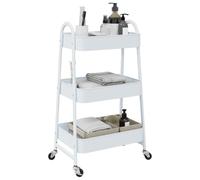 LoogCape Chariot de rangement à 3 étages - Blanc - 42 x 41,5 x 77 cm - En acier - Avec roulettes - Pliable - Pour la maison, le garage, l'entrepôt, l'atelier, le jardin, le transport, design robuste