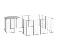 LoogCape Chenil en Acier argenté 6,05 m² avec Toit en polyéthylène résistant, Porte verrouillable, Grand Espace extérieur pour Chiens, Robuste et sécurisé pour Jardin ou Voyage