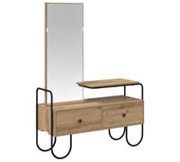 LoogCape Coiffeuse Artisan en bois de chêne avec cadre en acier galvanisé, 2 tiroirs, armoire inférieure avec miroir pour rangement cosmétique dans la chambre à coucher