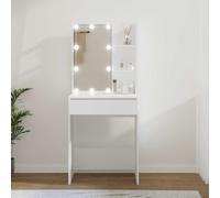 LoogCape Coiffeuse avec éclairage LED - Blanc - 60 x 40 x 140 cm - En bois - Espace de rangement - Câble USB intégré - Style moderne - Idéal pour chambre à coucher, salon, bureau à domicile, design