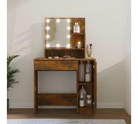 LoogCape Coiffeuse avec éclairage LED, chêne fumé, 86,5 x 35 x 136 cm, miroir USB, espace de rangement, table d'appoint pour chambre à coucher, salon, bureau