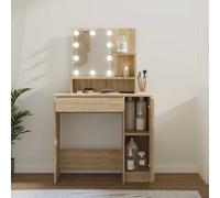 LoogCape Coiffeuse avec LED en chêne Sonoma - 86,5 x 35 x 136 cm - Réglable en hauteur - Avec étagère - Tiroir - Armoire d'appoint idéale pour chambre à coucher, salon, bureau - Avec éclairage USB