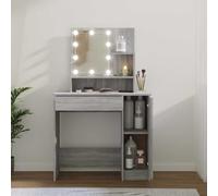 LoogCape Coiffeuse avec LED Gris Sonoma 86,5 x 35 x 136 cm Table cosmétique peu encombrante avec espace de rangement, réglable en hauteur, ergonomique, idéale pour chambre à coucher, bureau, bureau à