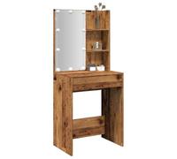 LoogCape Coiffeuse avec lumières LED, aspect bois vieilli, 60 x 40 x 140 cm, avec espace de rangement, pour chambre à coucher, salon et bureau, hauteur réglable, design moderne