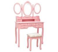 LoogCape Coiffeuse avec tabouret, rose, triple miroir, 90 x 40 x 146 cm, coiffeuse avec 7 tiroirs, bois de paulownia, MDF, verre, rangement pour chambre à coucher
