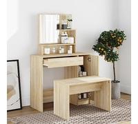 LoogCape Coiffeuse en chêne Sonoma - 86,5 x 35 x 136 cm - Avec tabouret - Table cosmétique - Commode de maquillage - Armoire miroir avec tiroir - Espace de rangement pour chambre à coucher, salle de