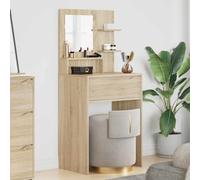 LoogCape Coiffeuse pour chambre à coucher, chêne Sonoma 80 x 39,6 x 135 cm, avec miroir, commode en bois, 2 étagères et tiroirs pour rangement dans la chambre à coucher