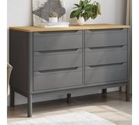 LoogCape Commode FLORO gris en pin massif de 111 cm de large avec 6 tiroirs pour chambre à coucher, salon, couloir, style maison de campagne