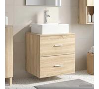 LoogCape Console murale en chêne Sonoma - 49,5 x 41 x 62,5 cm - 2 tiroirs - Meuble de salle de bain pour lavabo, espace de rangement et drainage rapide