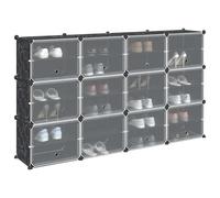 LoogCape Cube de Rangement modulable 12 pièces avec Portes en Plastique PP Noir pour Organisation de Chambre, Dressing, entrée ou Bureau avec Compartiments empilables et Support Robuste