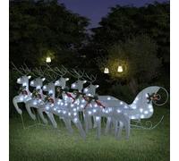 LoogCape Décoration de Noël renne avec traîneau - 140 LED - Blanc - Résistant aux intempéries - Avec 8 effets lumineux - Pour jardin, balcon, terrasse, fenêtre, intérieur