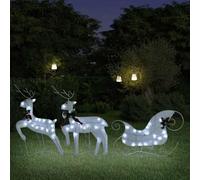 LoogCape Décoration de Noël renne avec traîneau - 60 LED - Blanc - Résistant aux intempéries - Durable - Avec 8 effets lumineux - Pour jardin, balcon, fête d'hiver