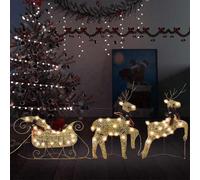 LoogCape Décoration de Noël renne traîneau 60 LED extérieur et intérieur doré résistant aux intempéries durable avec source d'alimentation USB pour jardin, balcon, fenêtre, décoration de l'Avent