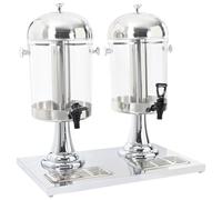 LoogCape Distributeur de boissons double en acier inoxydable avec 2 x 8 litres de capacité, distributeur de jus et de limonade pour buffets, fêtes, jardin, extérieur, avec bac à glaçons