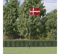 LoogCape Drapeau du Danemark avec mât en aluminium de 5,5 m, résistant aux intempéries, standard télescopique, bannière de balcon et de terrasse, matériau durable, fixation facile pour événements en