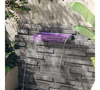 LoogCape Élément cascade avec LED RVB en acier inoxydable 60 cm pour jardin, étang, fontaine d'intérieur, décoration, courant, éclairage, durable, économe en énergie, résistant aux intempéries