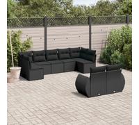 LoogCape Ensemble canapé de jardin de 9 pièces avec coussins noirs - Salon de jardin en polyrotin avec espace de rangement - Groupe de sièges d'extérieur modulaires pour terrasse, balcon, véranda