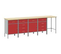 LoogCape Ensemble d'armoire de travail avec tiroirs et serrure, 5 pièces, rangement d'atelier solide en rouge et gris, avec pieds réglables, durable, pour garage, cave ou chantier