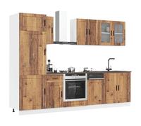 LoogCape Ensemble d'armoires de Cuisine 8 pièces Kalmar en Bois d'ingénierie avec Meubles muraux, Buffet, placards, étagères, tiroirs, Portes, roulettes, Rangement, pour Salle à Manger et Cuisine