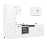 LoogCape Ensemble d'armoires de Cuisine Kalmar 7 pièces en Bois d'ingénierie Blanc pour Rangement Efficace, Meubles muraux, Buffet, Placard, tiroirs, Plan de Travail, Salle à Manger