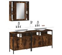 LoogCape Ensemble d'armoires de Salle de Bain 3 pièces en chêne fumé avec Miroir Double, Meuble lavabo sous-Vasque, Rangement, Support Mural, Pied réglable pour Organisation Pratique