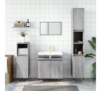 LoogCape Ensemble d'armoires de Salle de Bain 3 pièces Sonoma Gris avec Meuble lavabo, Colonne Suspendue, Armoire sur Pied Double, Espace de Rangement Compact, Design Moderne et Stable