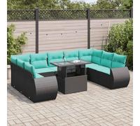 LoogCape Ensemble de 10 canapés de jardin en polyrotin noir avec espace de rangement, groupe de sièges d'extérieur modulaires pour terrasse, balcon, meubles de jardin