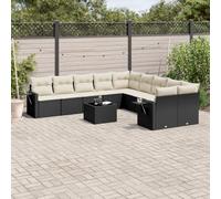 LoogCape Ensemble de 11 canapés de jardin en polyrotin noir avec coussin, modulaire, espace de rangement et table d'appoint, résistant aux UV pour terrasse et balcon