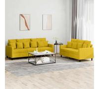 LoogCape Ensemble de 2 canapés, en velours jaune, moderne, avec 8 grands coussins et 10 petits coussins, cadre en métal robuste, canapé de salon confortable pour la maison