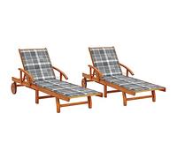 LoogCape Ensemble de 2 chaises Longues en Bois d'acacia Massif avec Coussins inclinables pour extérieur, Fauteuil Relax Pliant, lit chilienne, avec roulettes, Dossier réglable, idéal pour Jardin